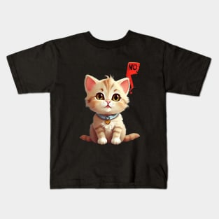 Funny cute Cat Says No: Funny illustration for cat lover Kids T-Shirt